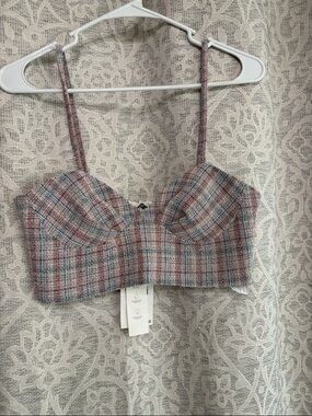 Zara Small Multicolor Plaid Cropped Bustier Top